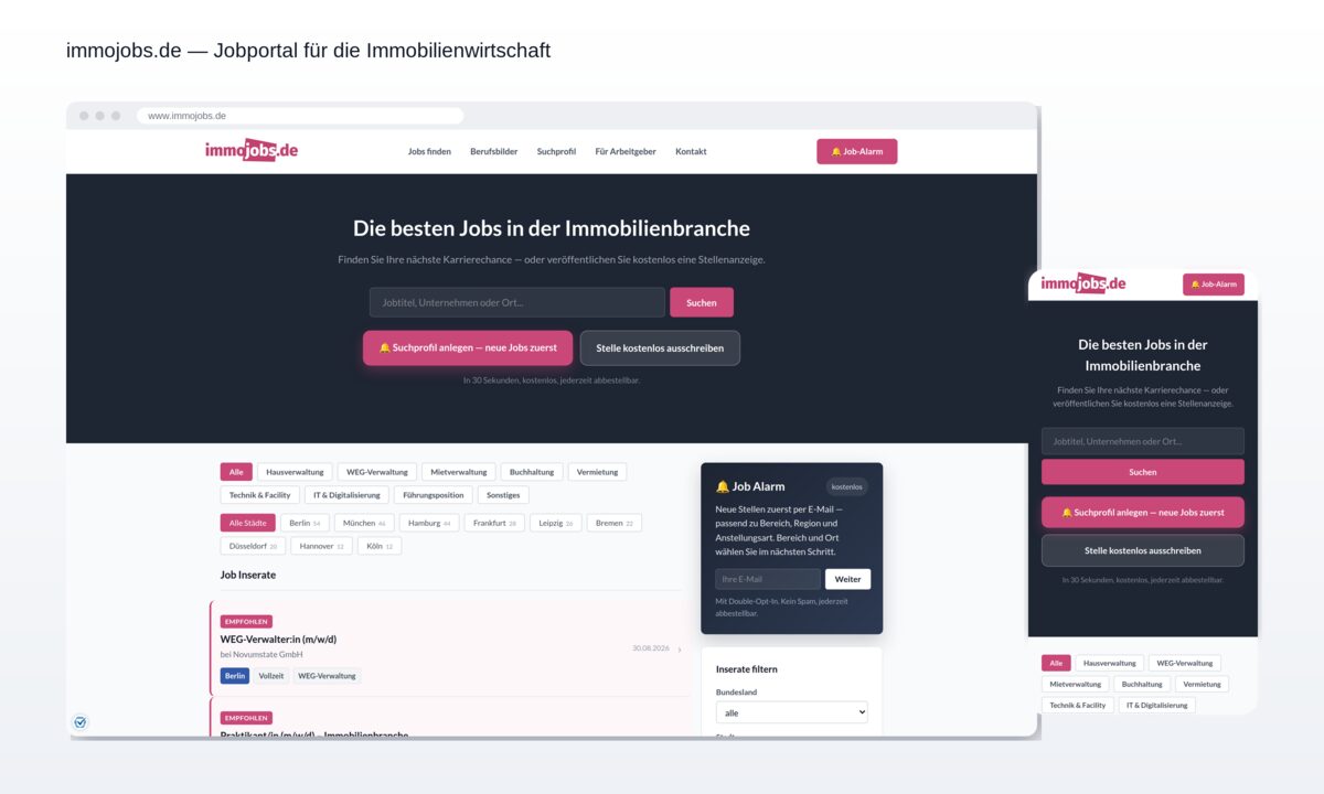 immojobs.de auf Desktop und Smartphone