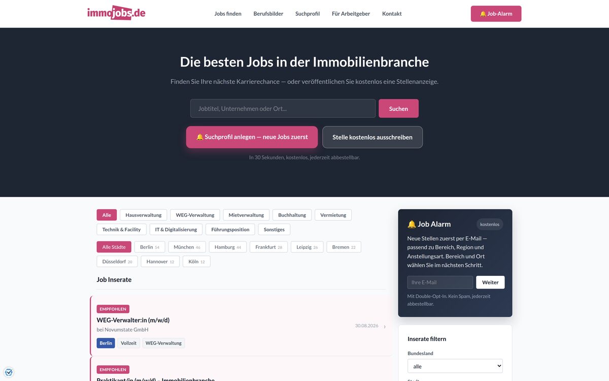 Startseite von immojobs.de